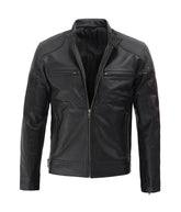 Dodge Men's Black Leather Cafe Racer Jacket